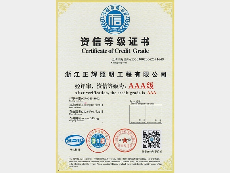 AAA級資信等級證書